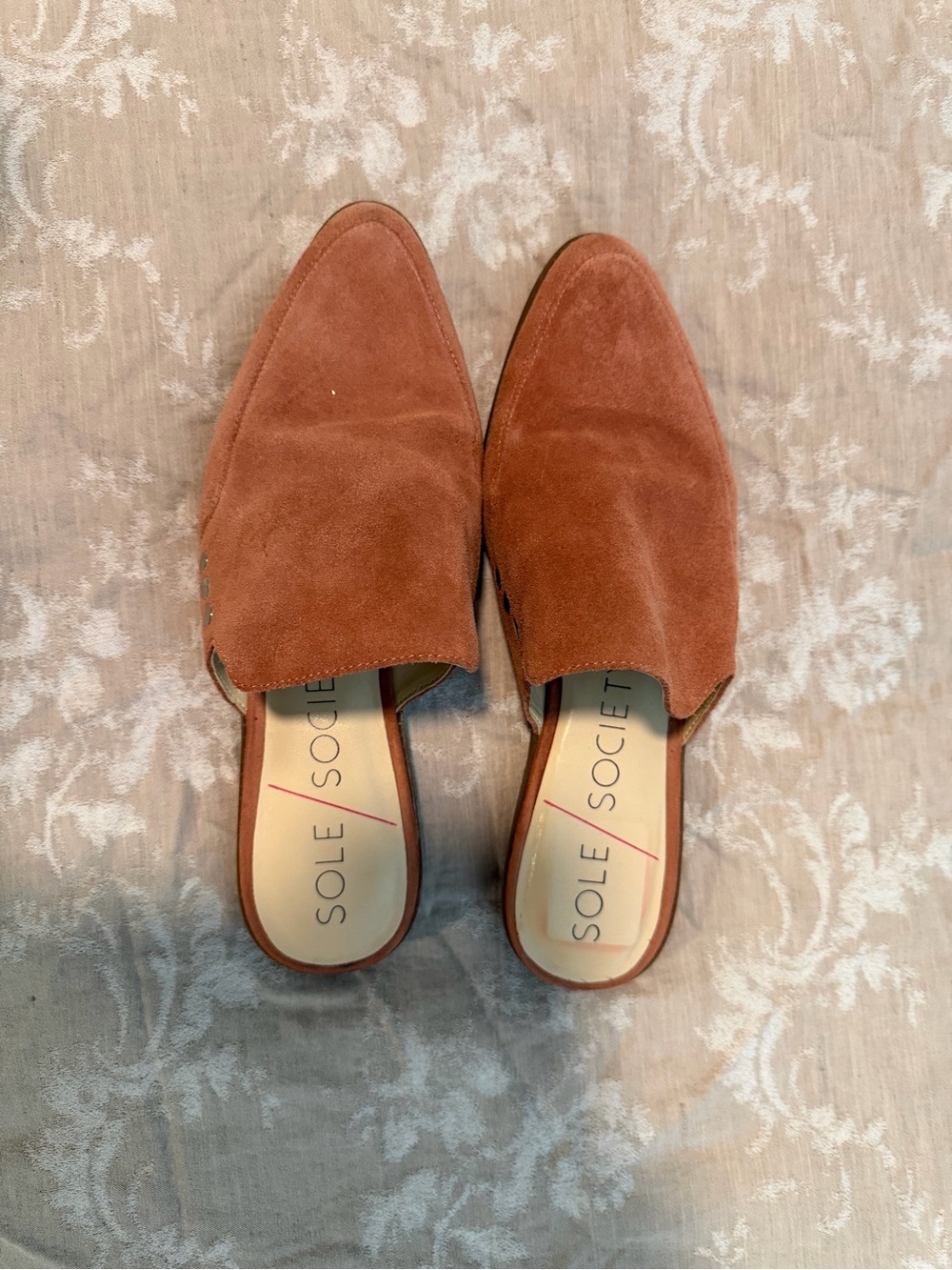 Sole Society Suede Pointed-Toe Mules, Coral, Size 9.5 - Picture 2 of 12